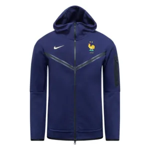Frankrig Hættetrøje NSW Tech Fleece FZ EURO 2024 - Blå/Guld - Nike, størrelse Large