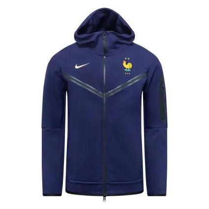 Frankrig Hættetrøje NSW Tech Fleece FZ EURO 2024 - Blå/Guld - Nike, størrelse Large